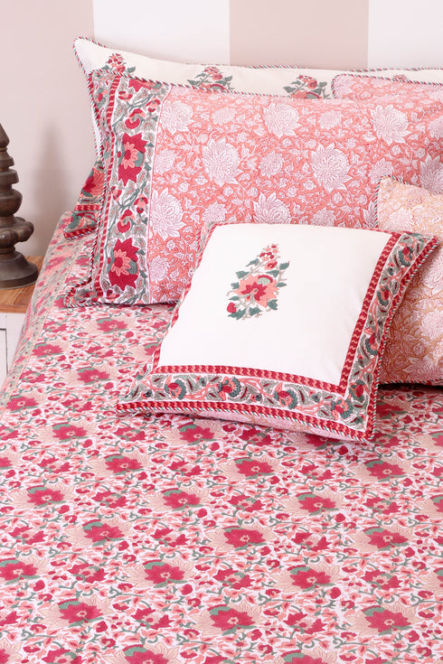 40s Cotton Pillow Cover in Floral Block Print